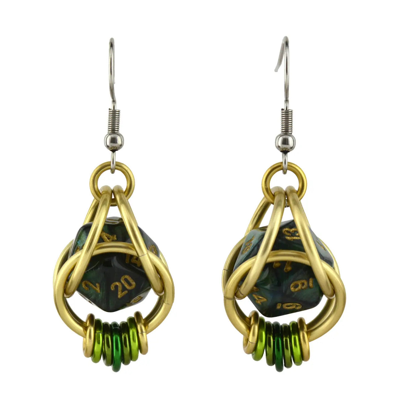 D20 Forest Green Earrings - Mini Dice Chainmaille Jewelry