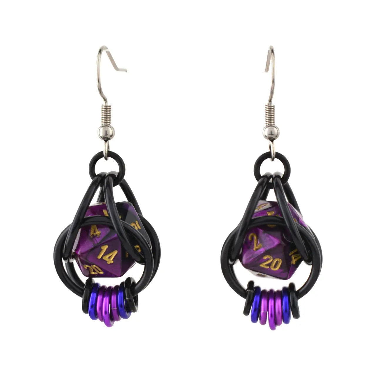 D20 Purple Goth Dice Earrings