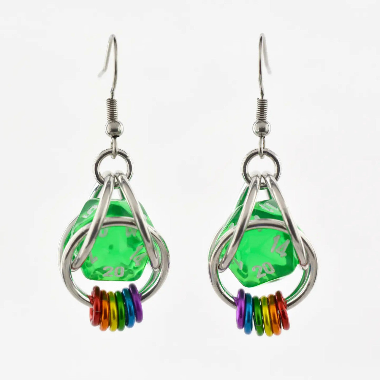 D20 Earrings - LGBTQ Rainbow or Ombre Coil