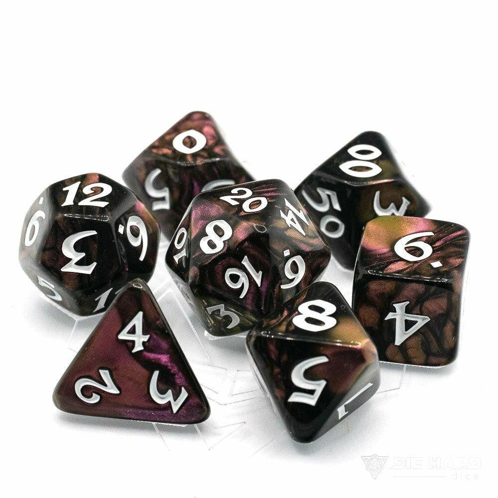 Die Hard Dice 7 Piece RPG Set - Elessia in Dagda with White