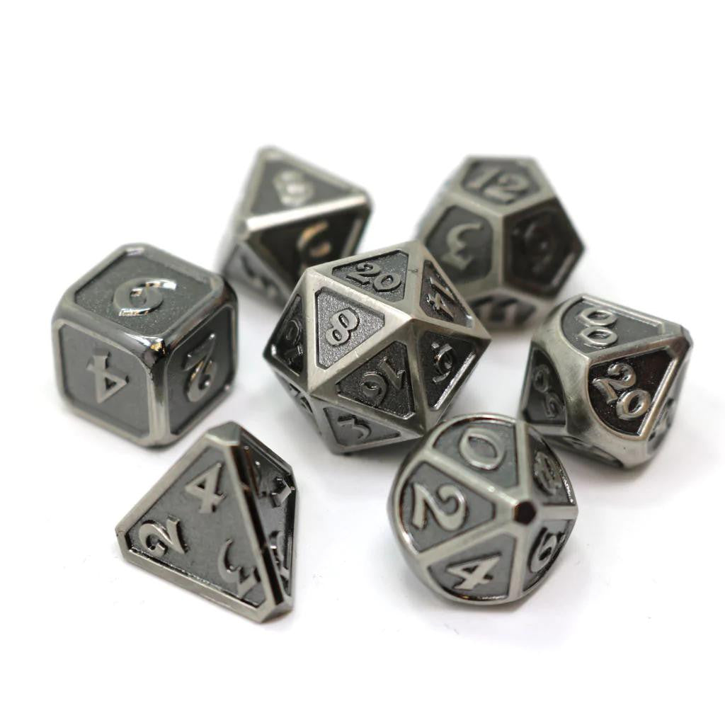 Die Hard Dice 7 Piece RPG Set - Mythica Battleworn Silver 