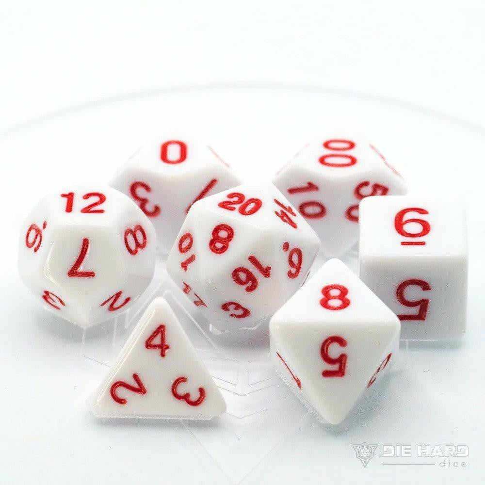 Die Hard Dice 7 Piece RPG Set - White with Pastel Red