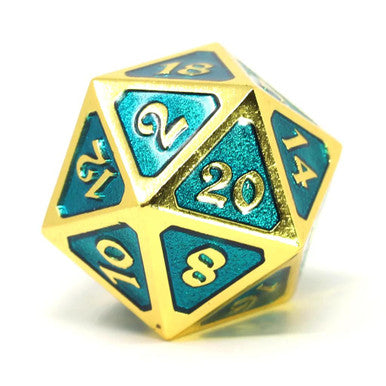 Single d20 - Mythica Gold Aquamarine