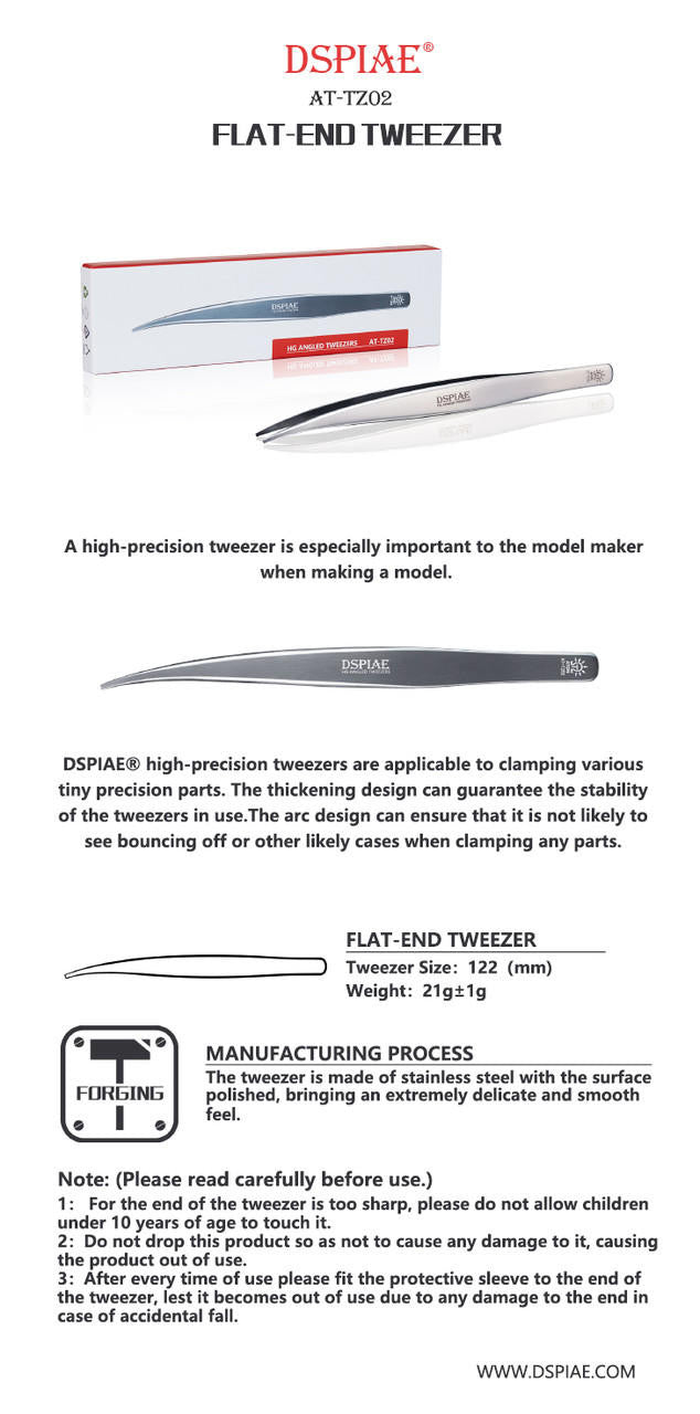 DSPIAE Tools Precision Flat Tipped Tweezer AT-Z02