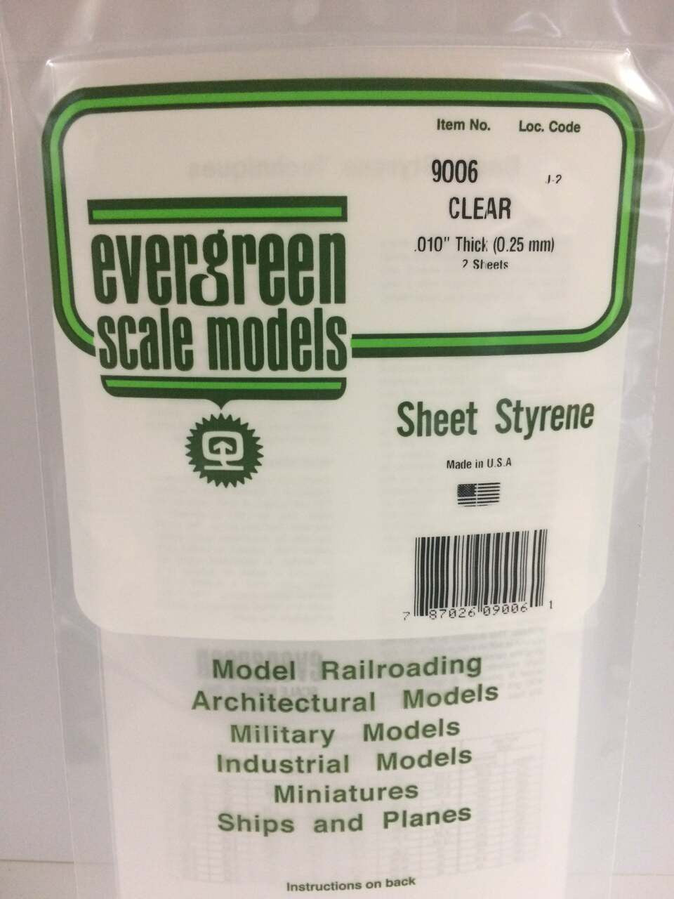 Evergreen Scale Models Clear Sheet .010 x 6 x 12 2 9006