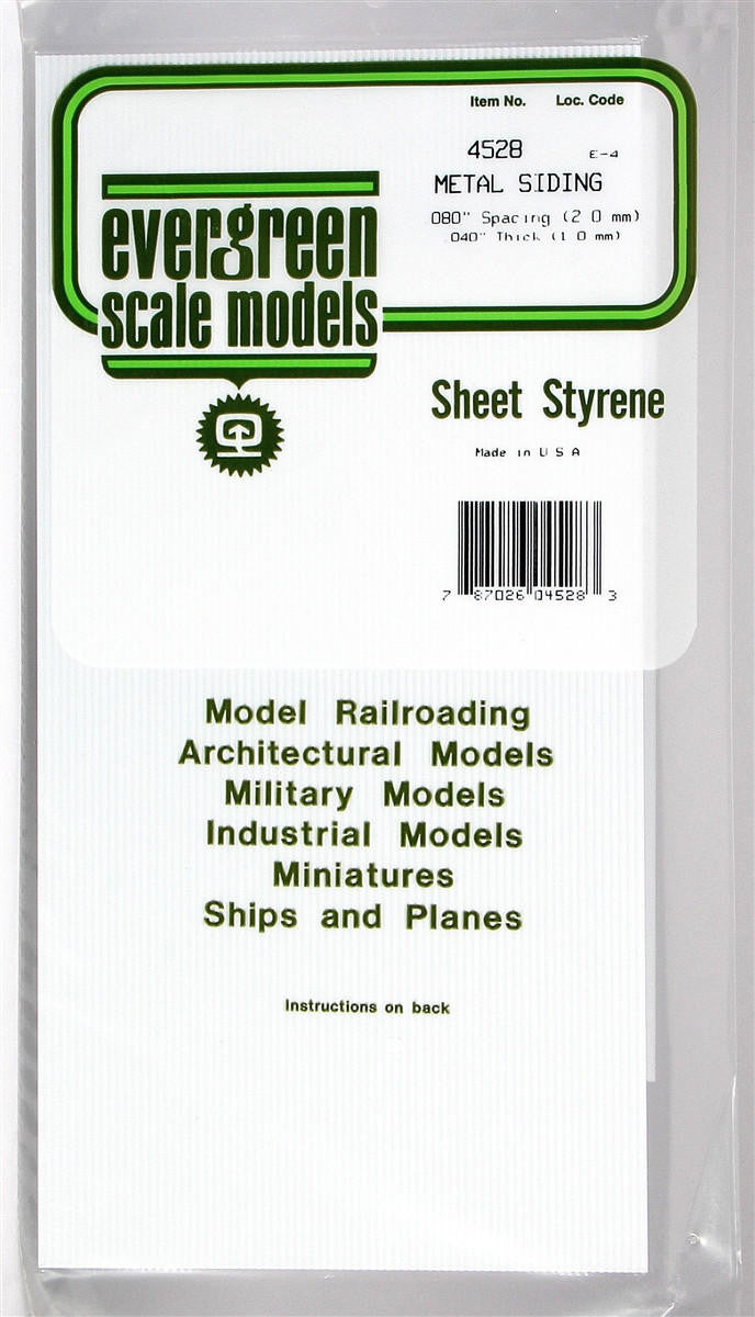 Evergreen Scale Models Corrugated Siding .080 Spacing 4528 