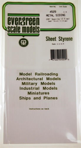 Evergreen Scale Models Corrugated Siding .100 Spacing 4529 