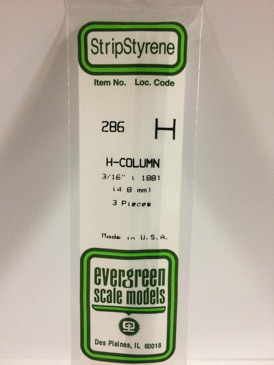 Evergreen Scale Models H-Column 3/16 3 286