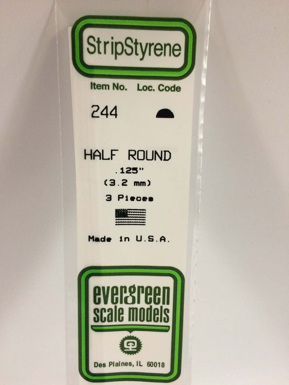 Evergreen Scale Models Half Round 1/8 3 244