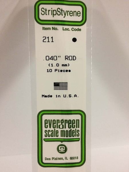 Evergreen Scale Models Round Rod .040 10 211
