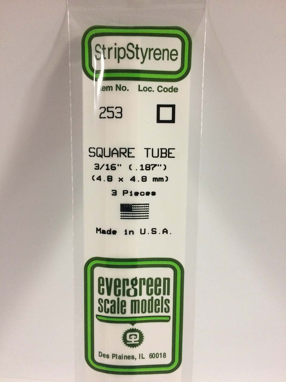 Evergreen Scale Models Square Tubing 3/16 3 253