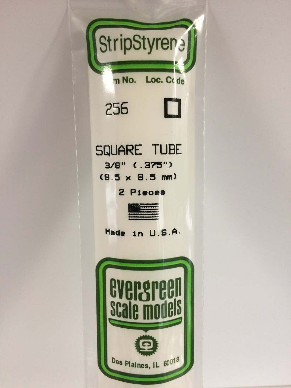 Evergreen Scale Models Square Tubing 3/8 2 256