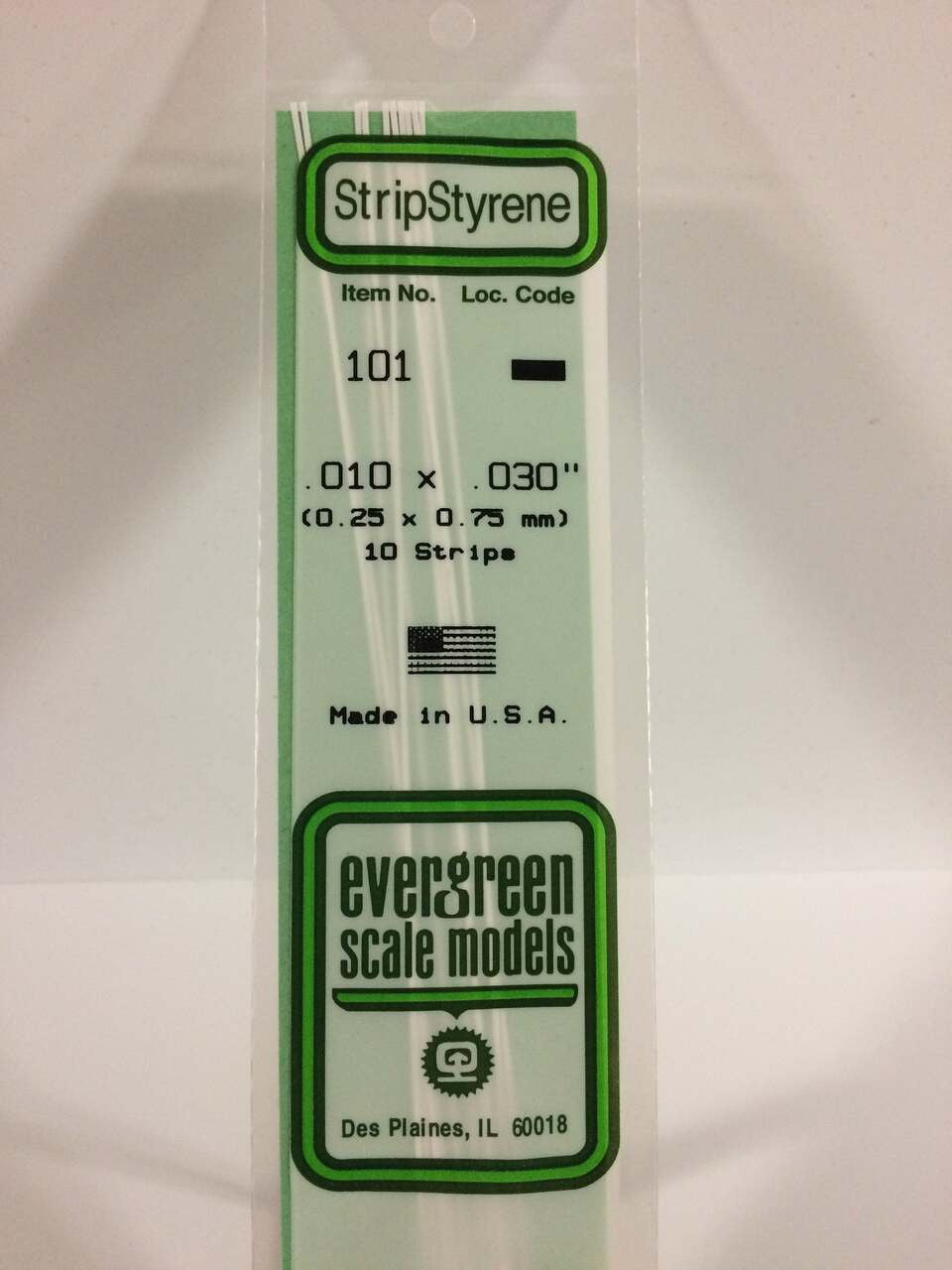 Evergreen Scale Models Strip Styrene .010 x .030 10 101