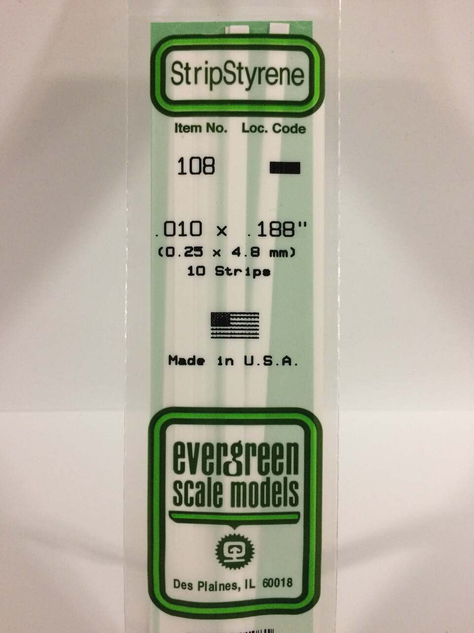 Evergreen Scale Models Strip Styrene .010 x .188 10 108