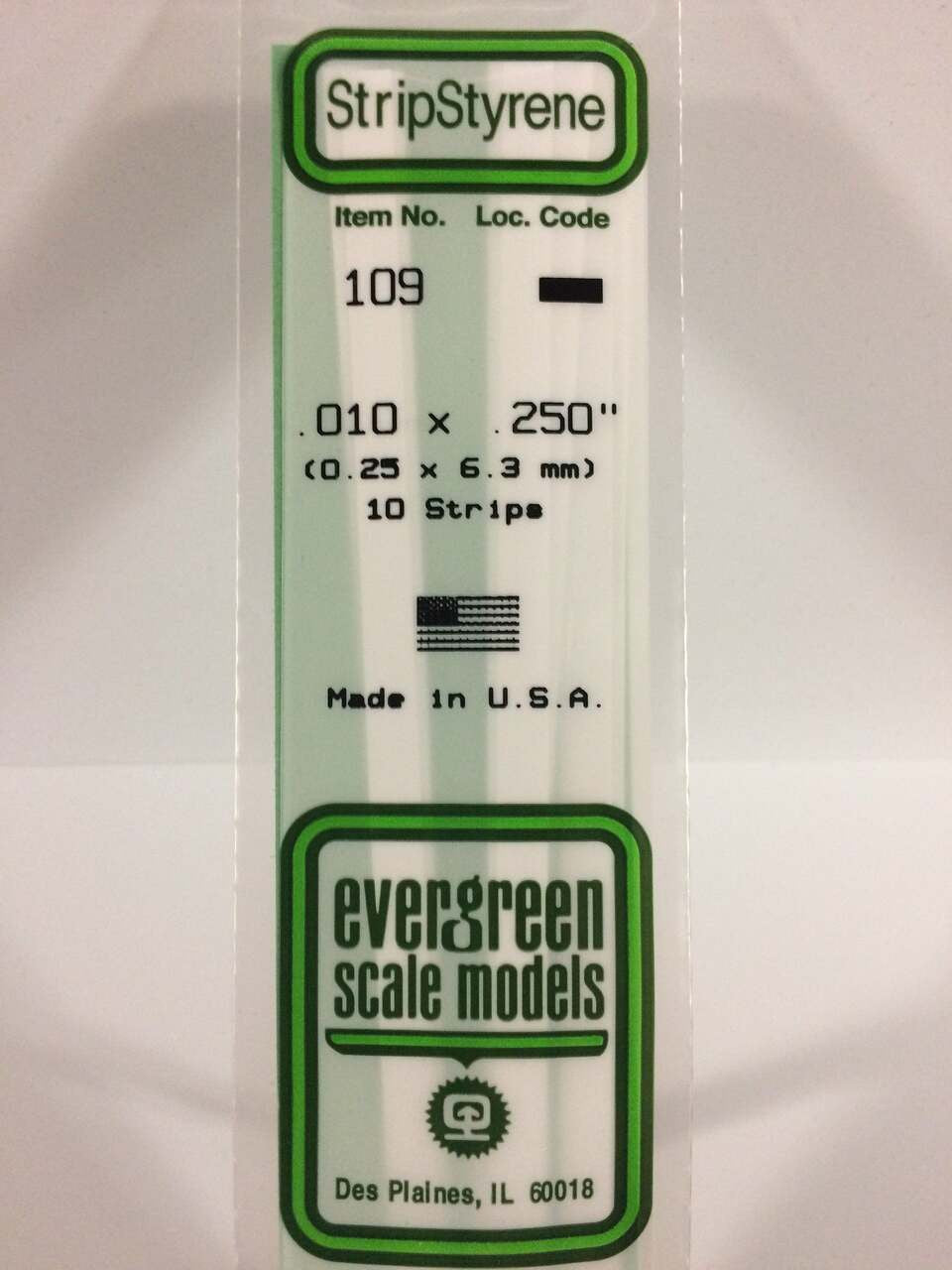 Evergreen Scale Models Strip Styrene .010 x .250 10 109