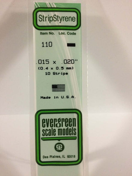 Evergreen Scale Models Strip Styrene .015 x .020 10 110