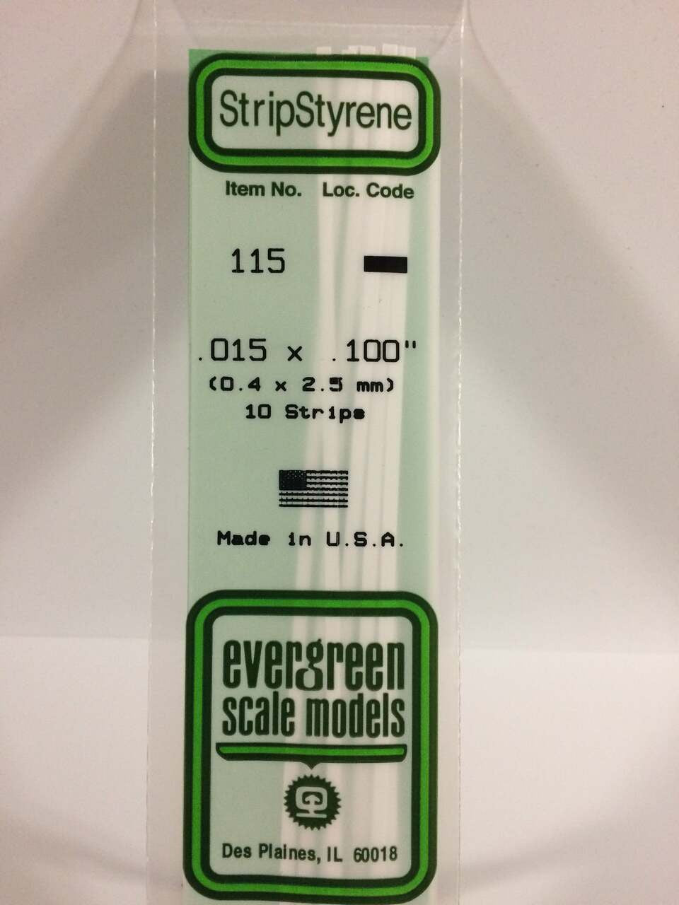 Evergreen Scale Models Strip Styrene .015 x .100 10 115