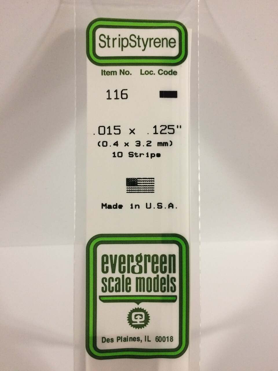 Evergreen Scale Models Strip Styrene .015 x .125 10 116