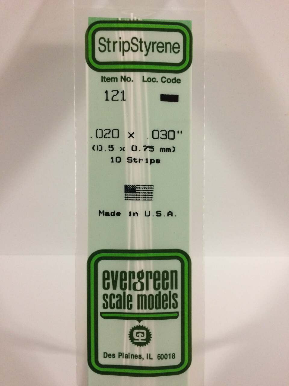 Evergreen Scale Models Strip Styrene .020 x .030 10 121
