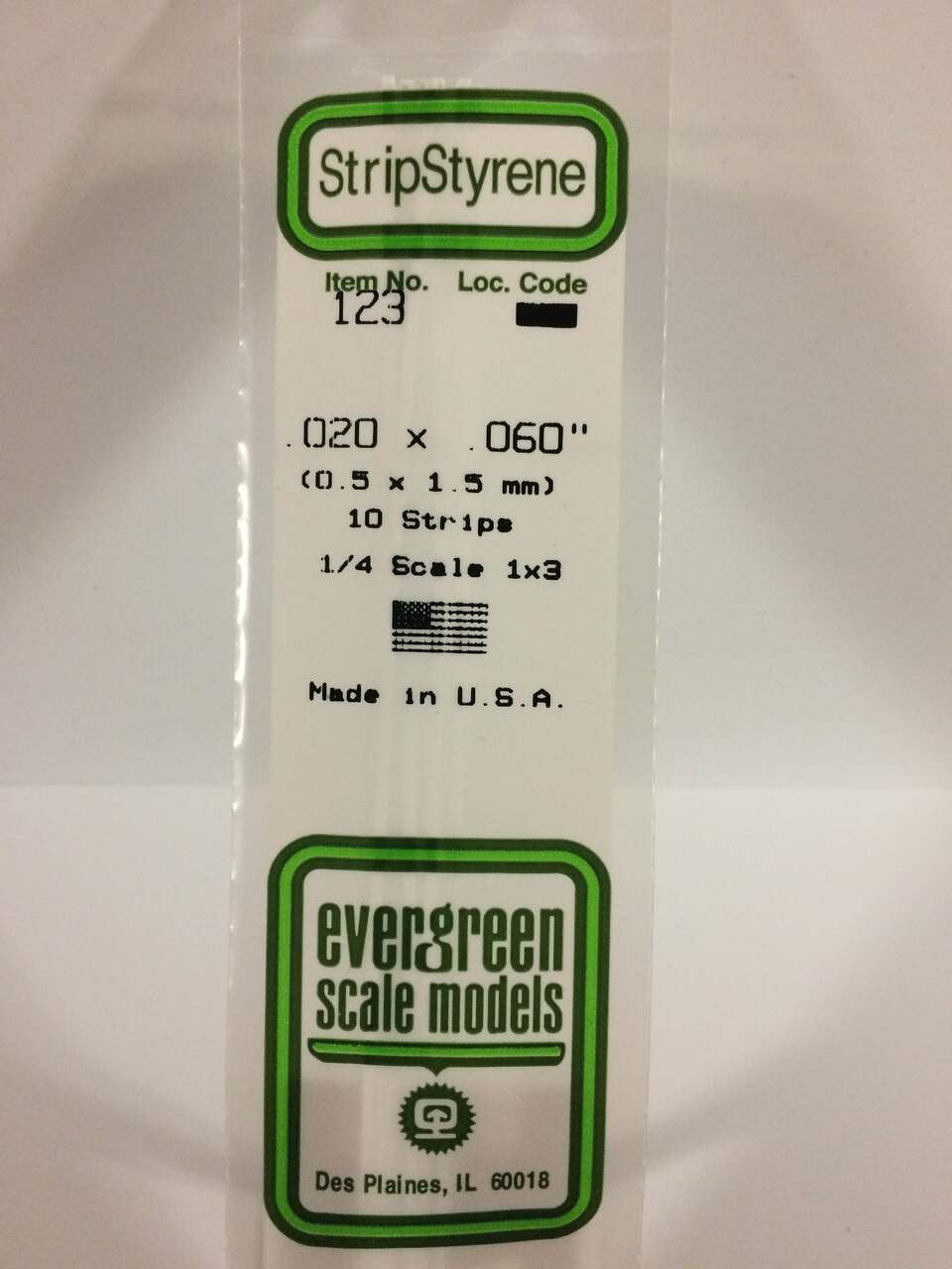 Evergreen Scale Models Strip Styrene .020 x .060 10 123