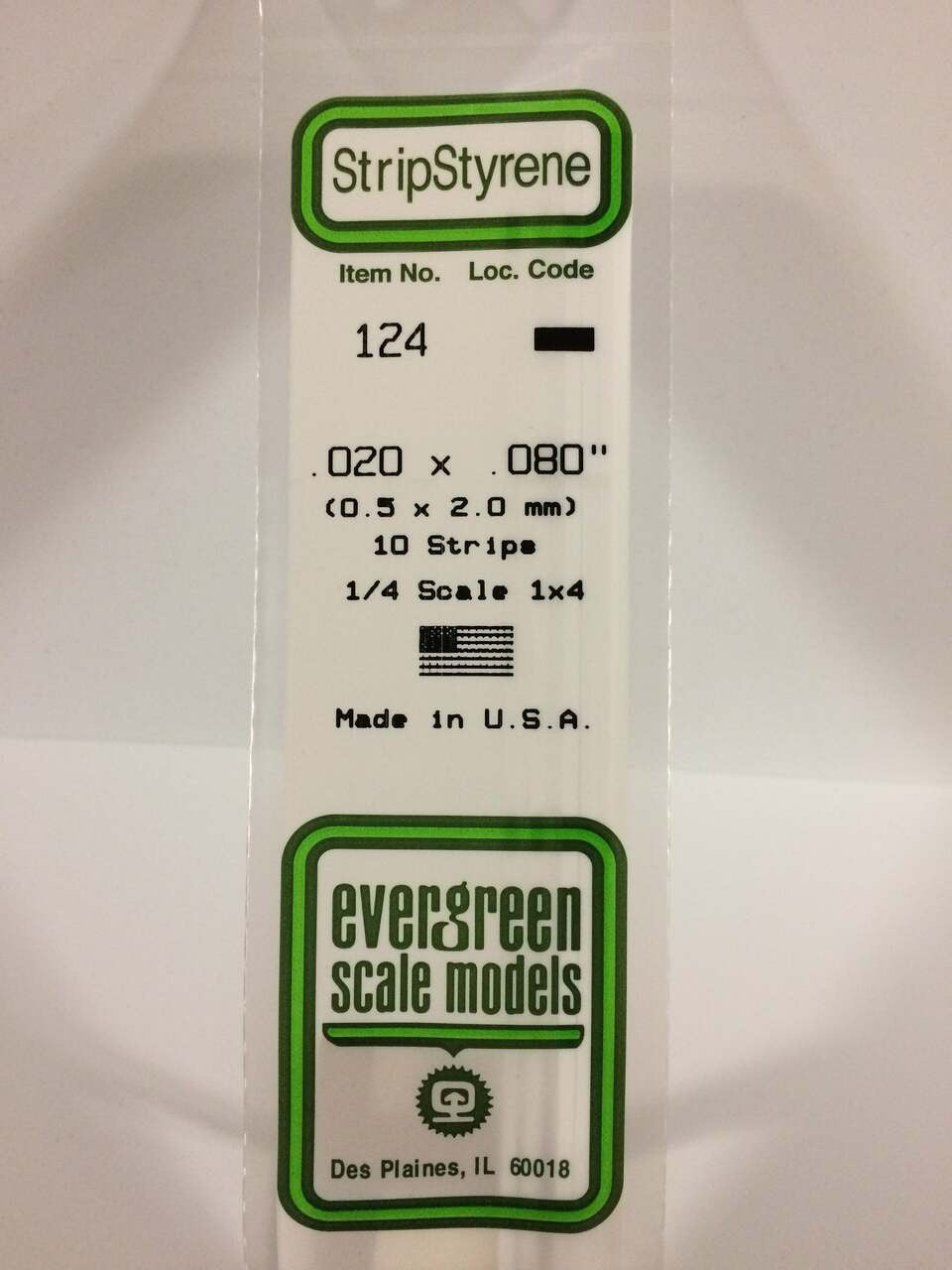 Evergreen Scale Models Strip Styrene .020 x .080 10 124