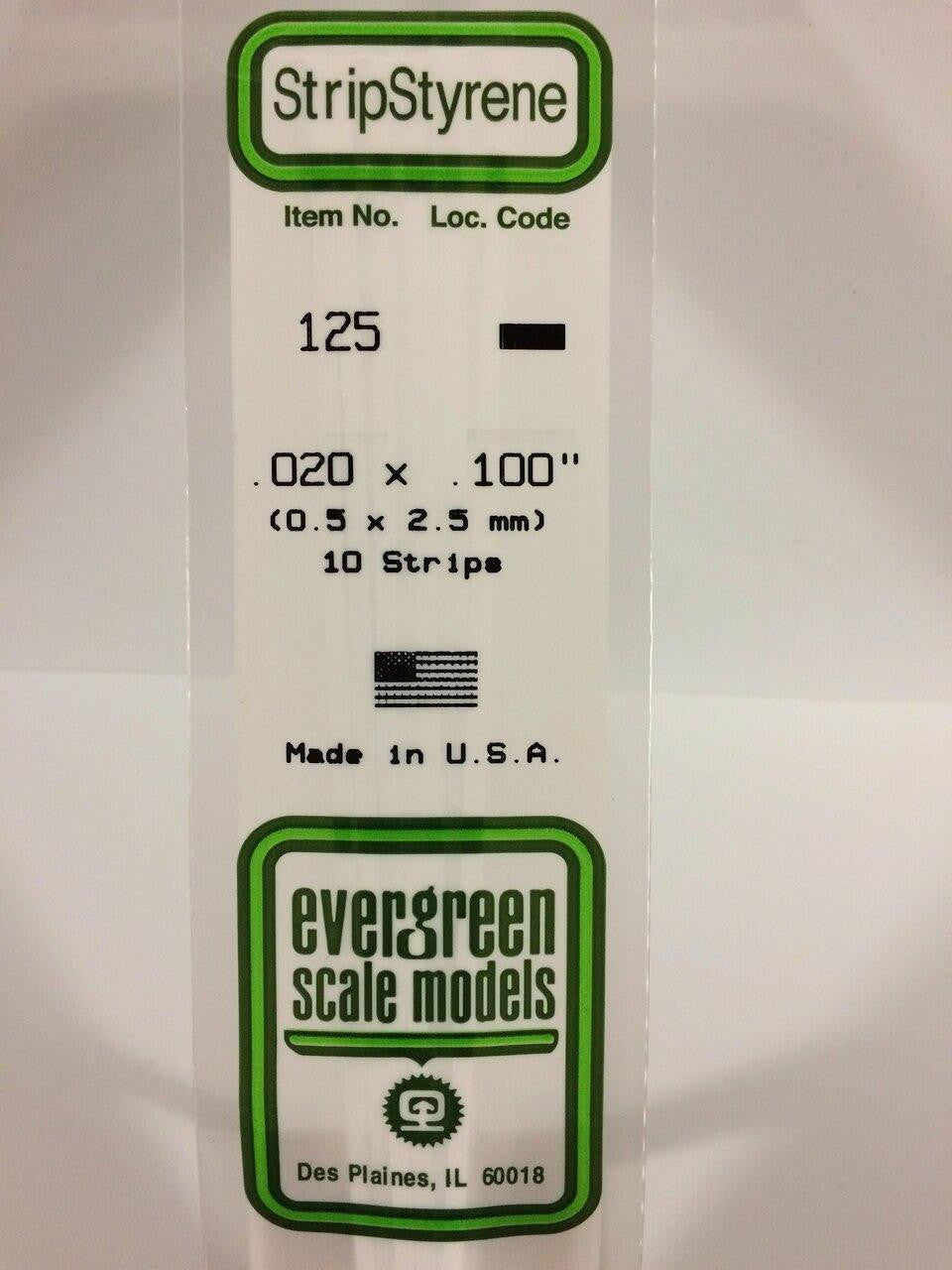 Evergreen Scale Models Strip Styrene .020 x .100 10 125