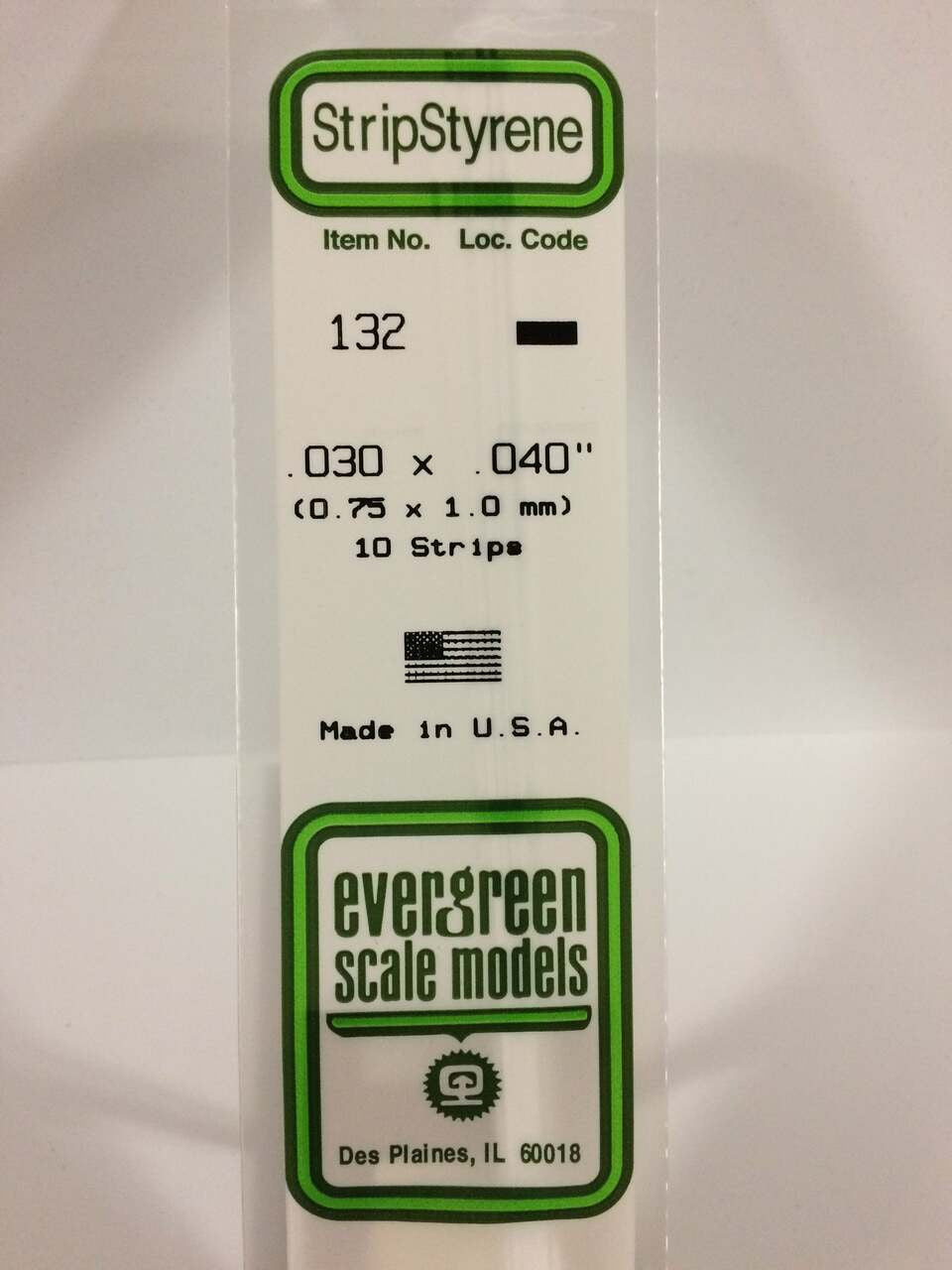 Evergreen Scale Models Strip Styrene .030 x .040 10 132