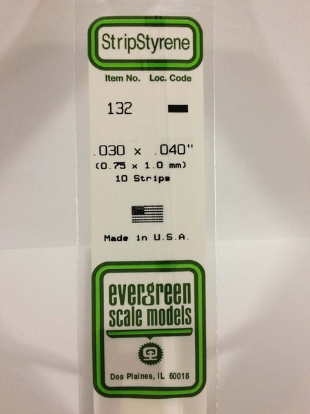 Evergreen Scale Models Strip Styrene .030 x .040 10 132