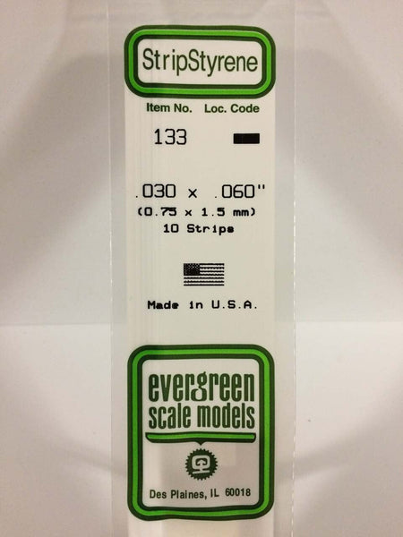 Evergreen Scale Models Strip Styrene .030 x .060 10 133