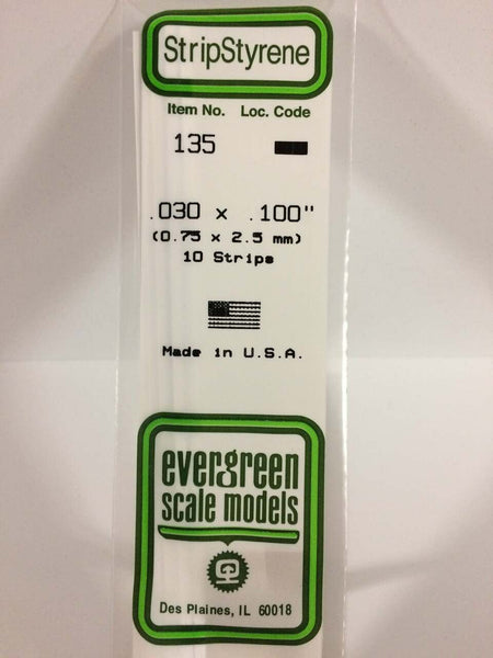 Evergreen Scale Models Strip Styrene .030 x .100 10 135