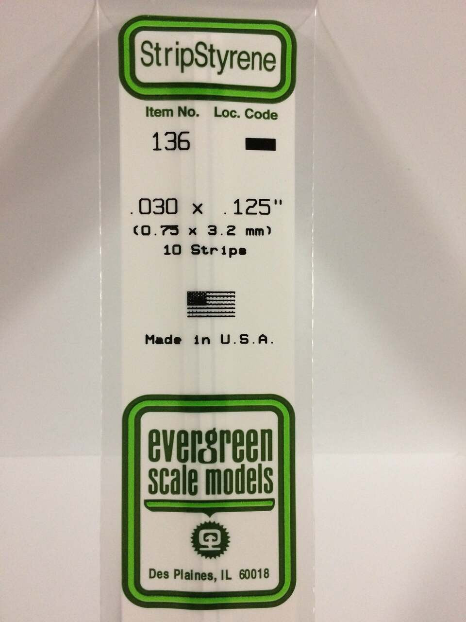 Evergreen Scale Models Strip Styrene .030 x .125 10 136
