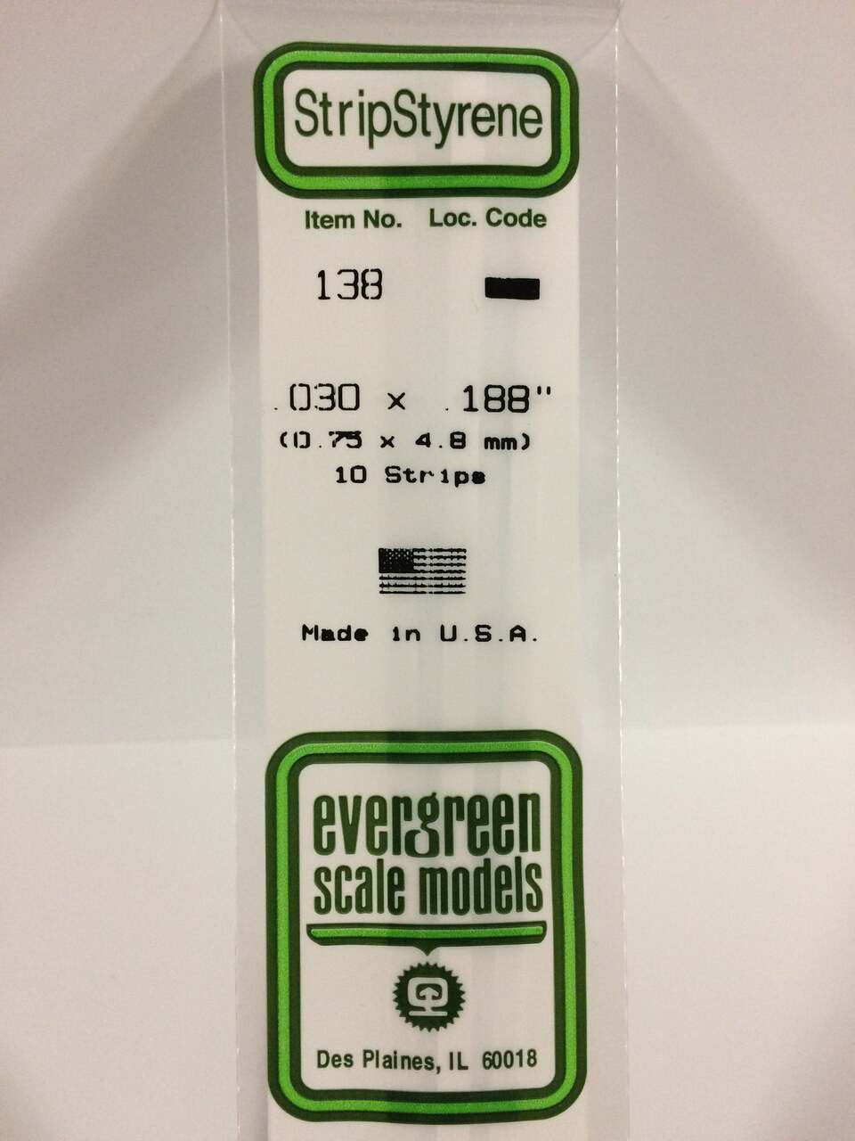 Evergreen Scale Models Strip Styrene .030 x .188 10 138