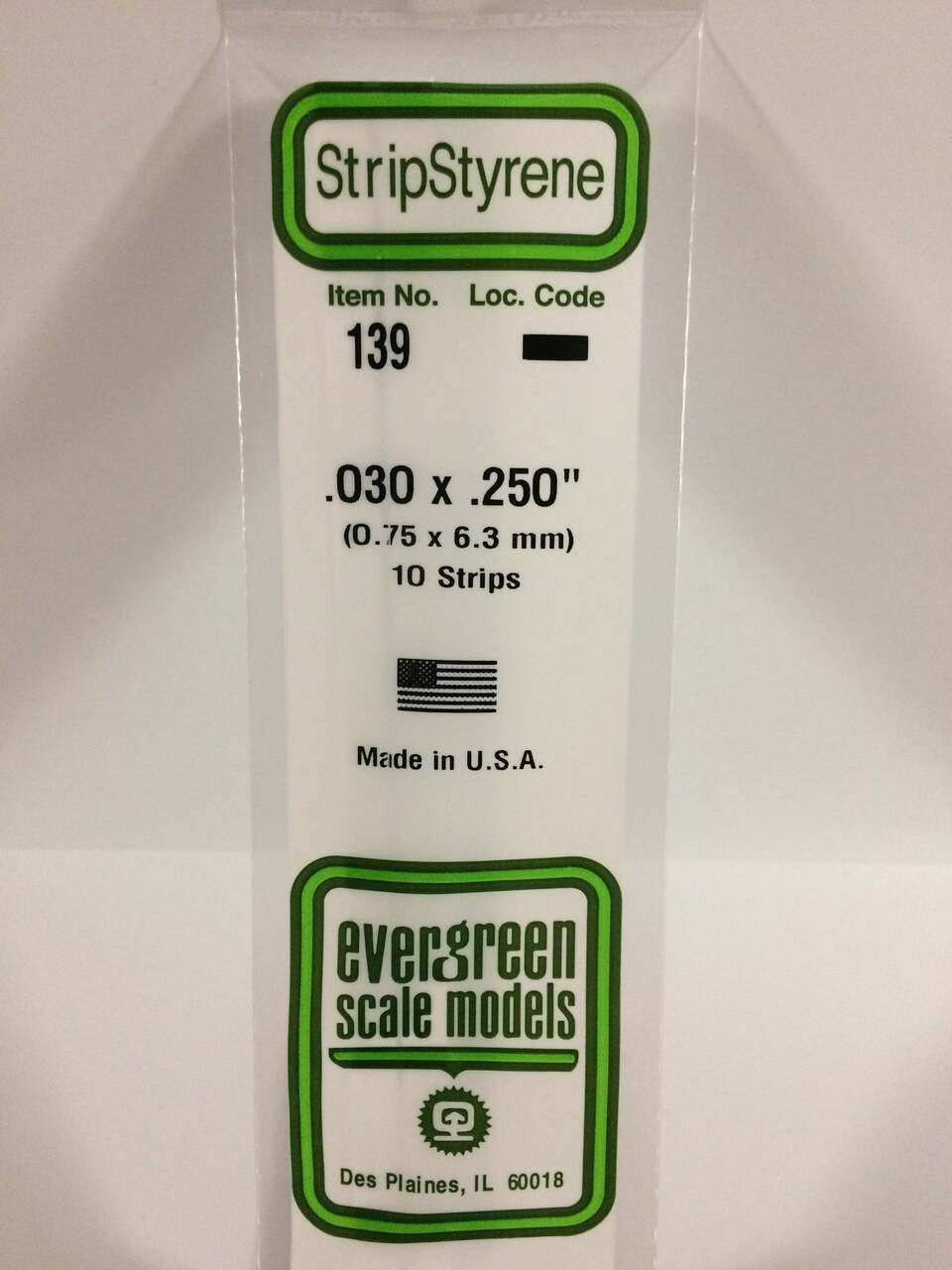 Evergreen Scale Models Strip Styrene .030 x .250 10 139