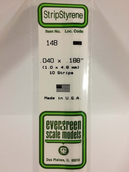 Evergreen Scale Models Strip Styrene .040 x .188 10 148