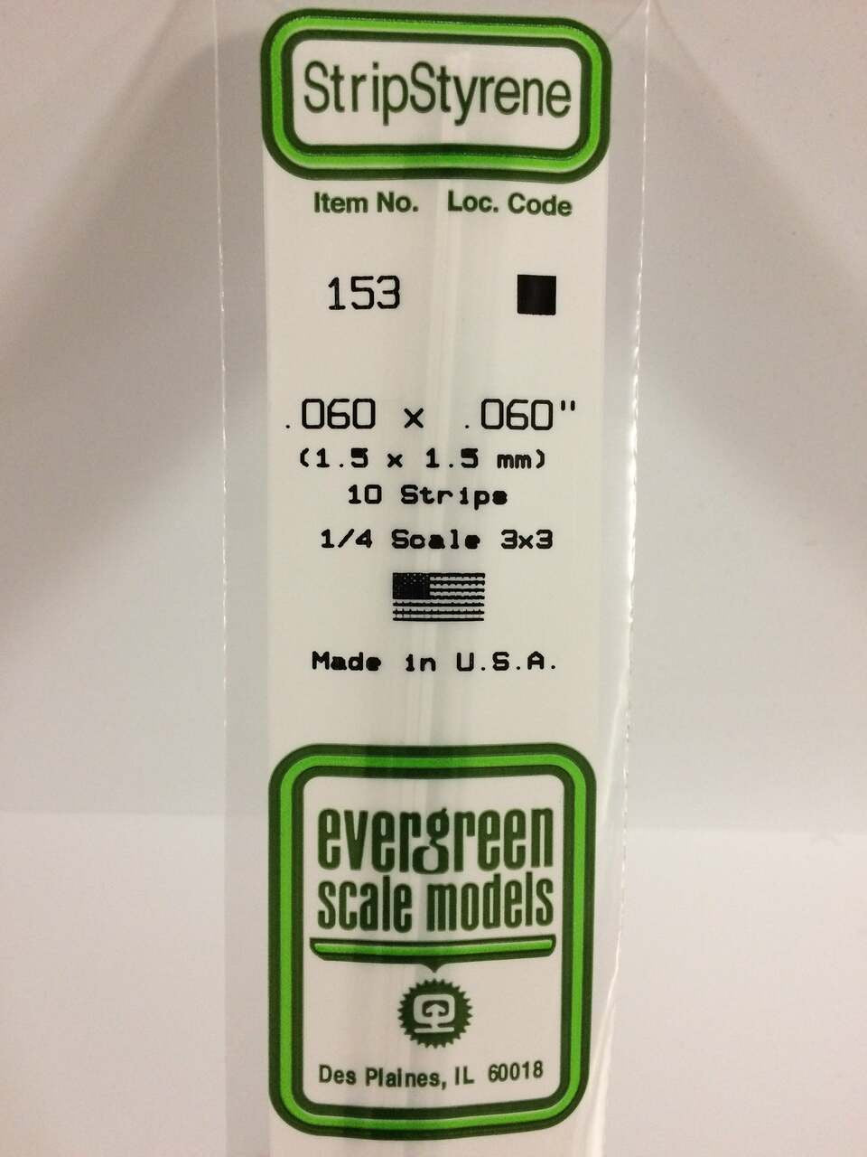 Evergreen Scale Models Strip Styrene .060 x .060 10 153