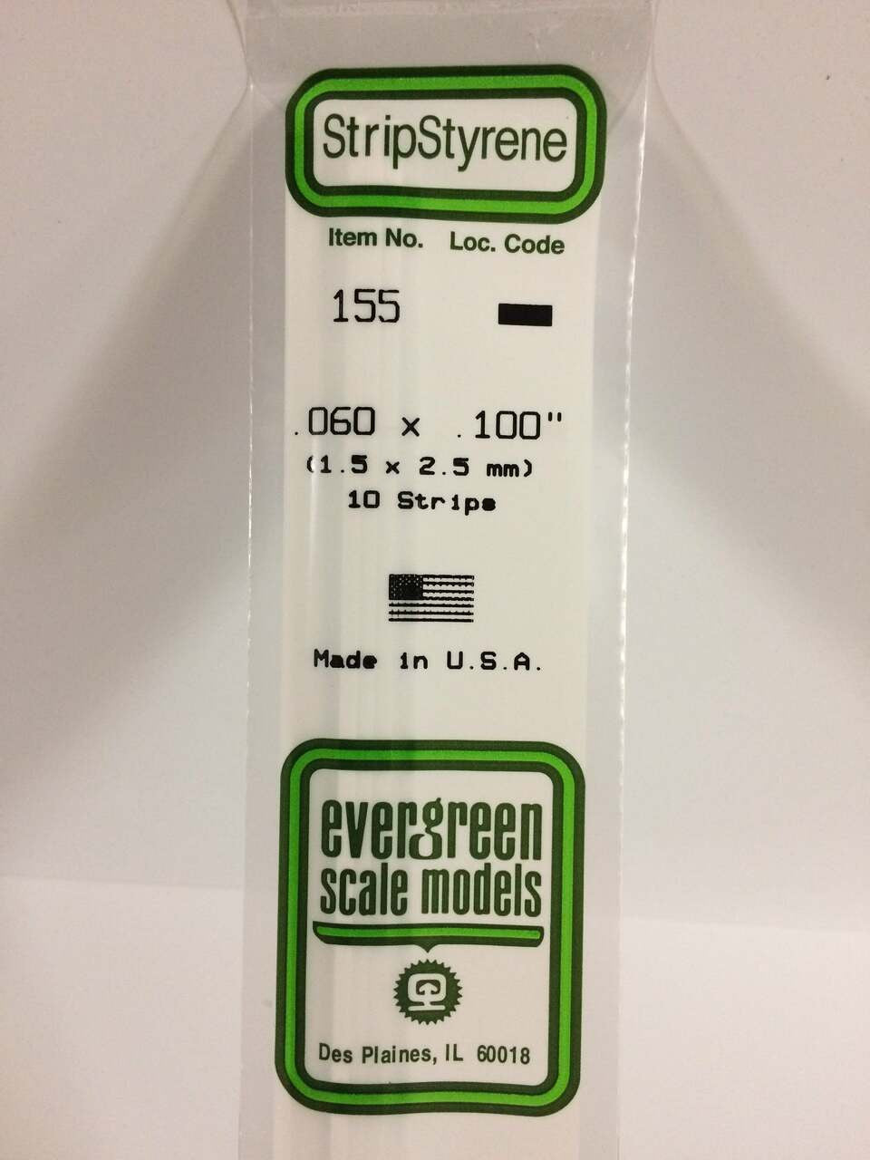 Evergreen Scale Models Strip Styrene .060 x .100 10 155