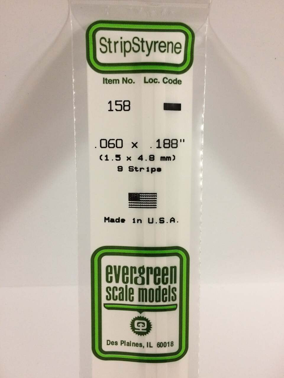 Evergreen Scale Models Strip Styrene .060 x .188 9 158
