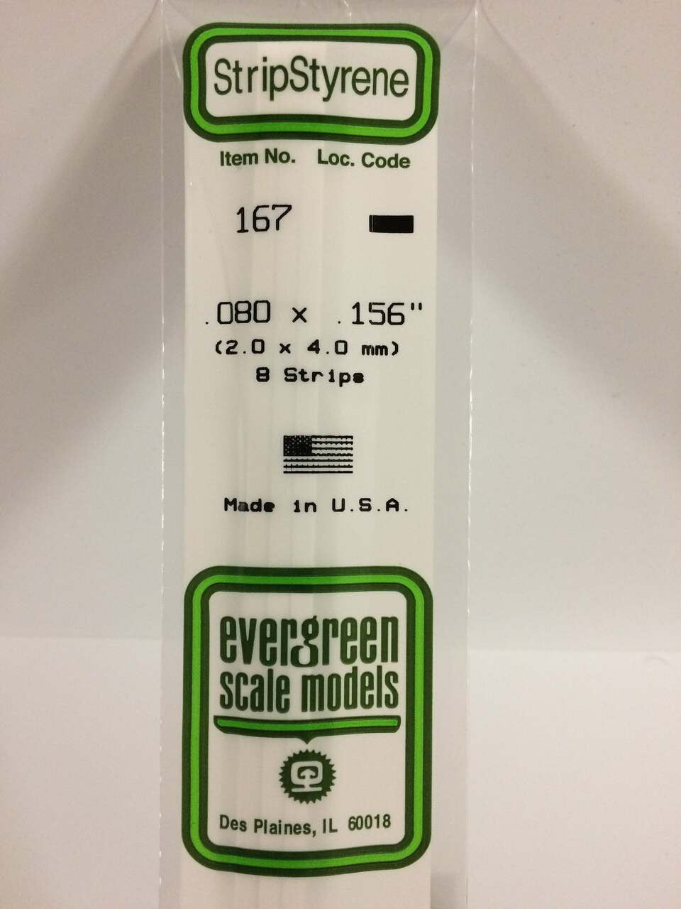 Evergreen Scale Models Strip Styrene .080 x .156 8 167