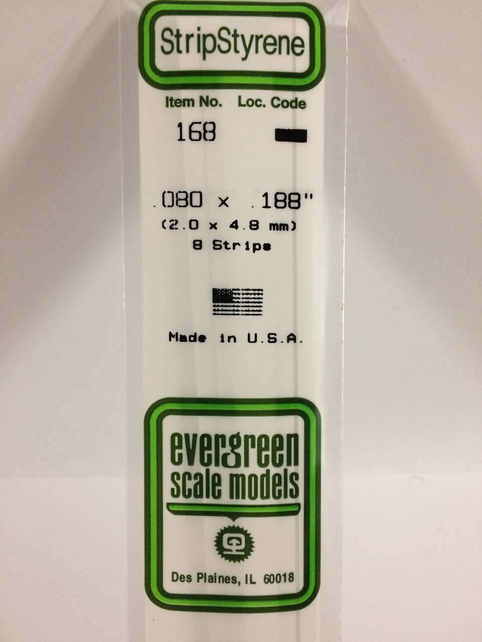Evergreen Scale Models Strip Styrene .080 x .188 8 168