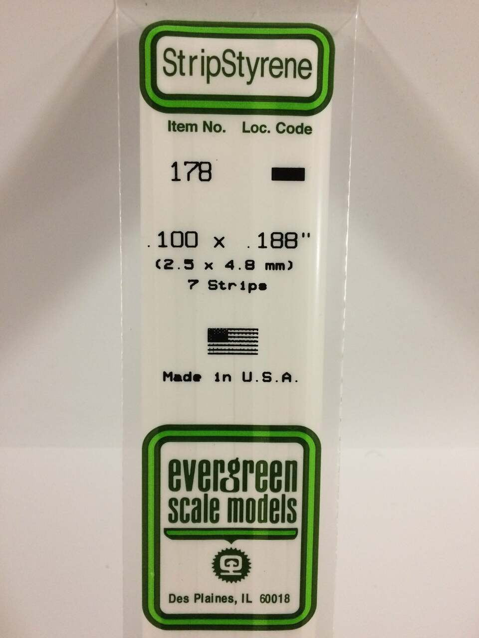 Evergreen Scale Models Strip Styrene .100 x .188 7 178