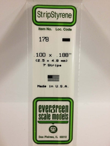 Evergreen Scale Models Strip Styrene .100 x .188 7 178