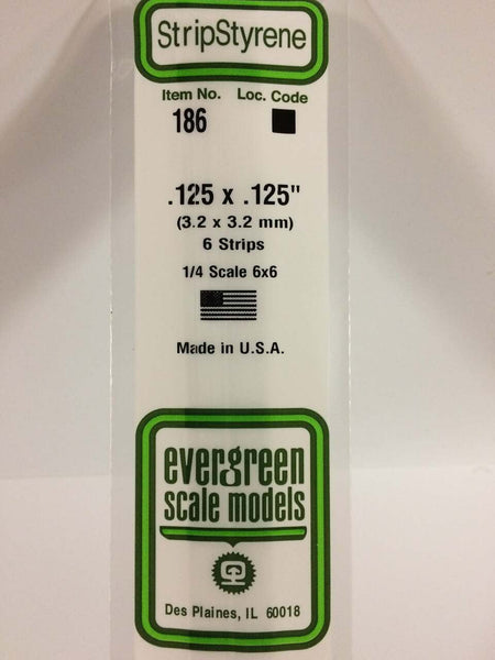 Evergreen Scale Models Strip Styrene .125 x .125 6 186