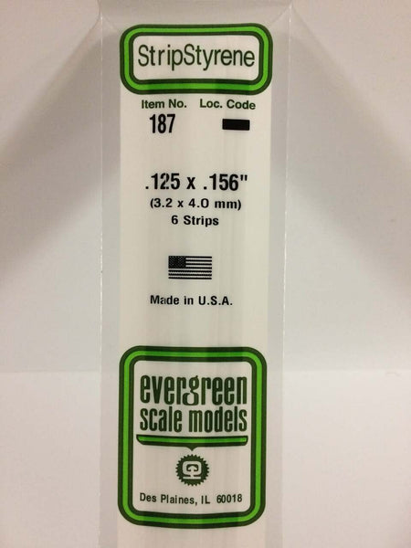 Evergreen Scale Models Strip Styrene .125 x .156 6 187