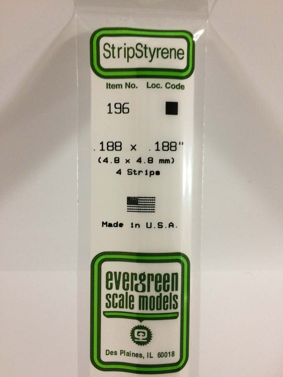 Evergreen Scale Models Strip Styrene .188 x .188 4 196