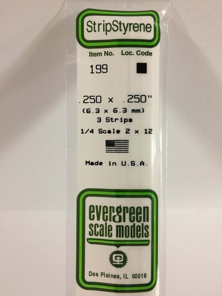 Evergreen Scale Models Strip Styrene .250 x .250 3 199