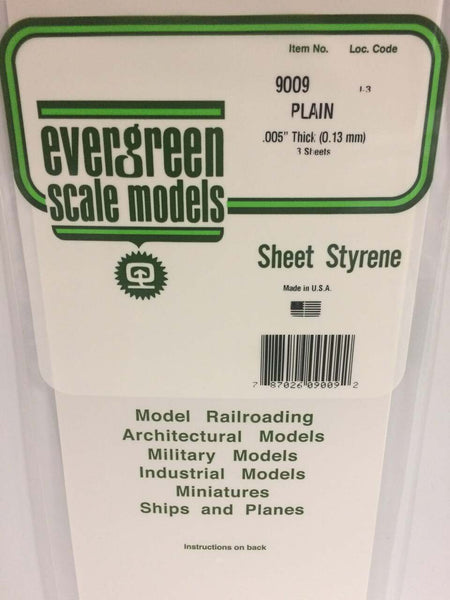 Evergreen Scale Models White Sheet .005 x 6 x 12 3 9009