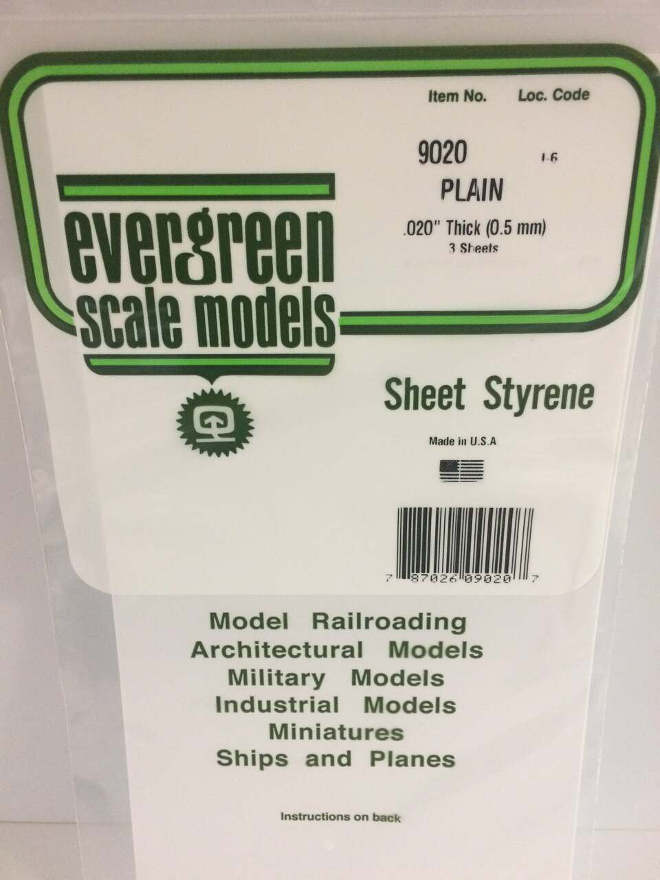 Evergreen Scale Models White Sheet .020 x 6 x 12 3 9020