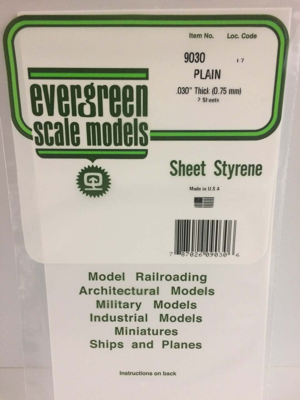 Evergreen Scale Models White Sheet .030 x 6 x 12 2 9030