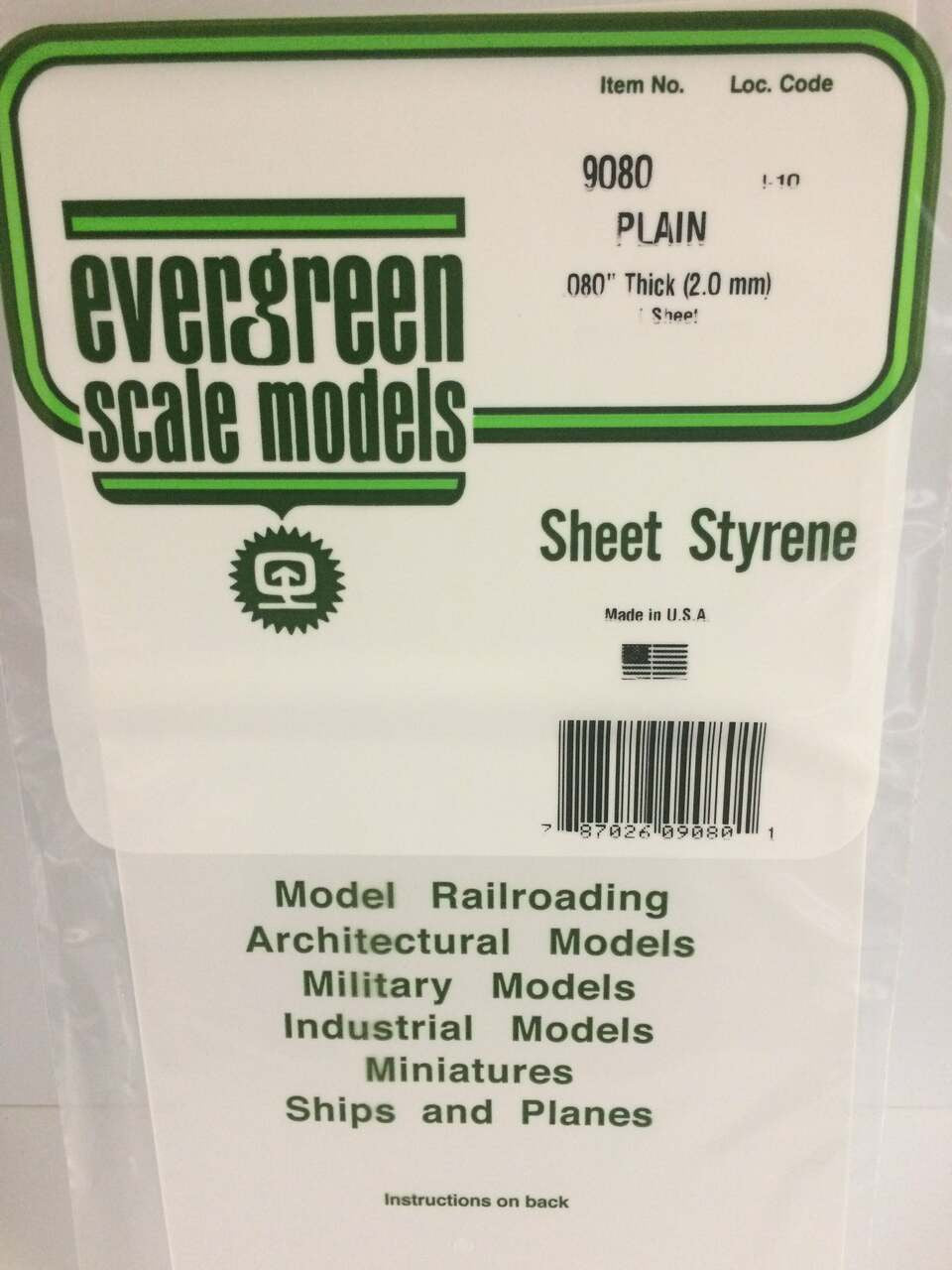 Evergreen Scale Models White Sheet .080 x 6 x 12 9080