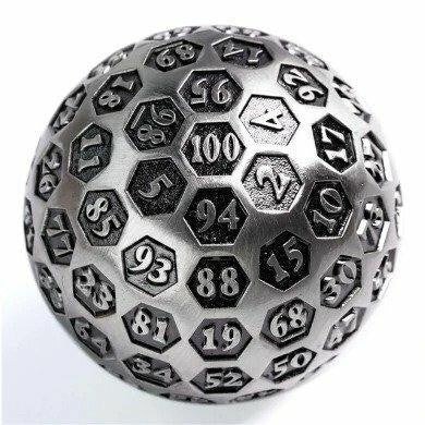 Foam Brain Games 100 Sided Die Silver Inscribed 5078 at LionHeart Hobby
